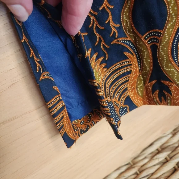 MEN'S BATIK SOGA BUTTON DOWN FULLY LINED SHIRT NAVY BROWN SIZE XXL LIKE NEW - Picture 6 of 9